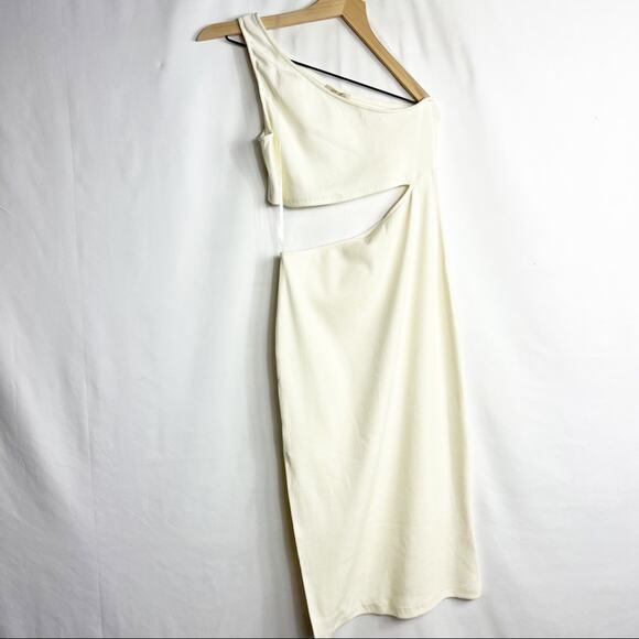 ANTHROPOLOGIE Bordeaux Asymmetrical Cutout Dress NWT Ivory in Large - Picture 2 of 7
